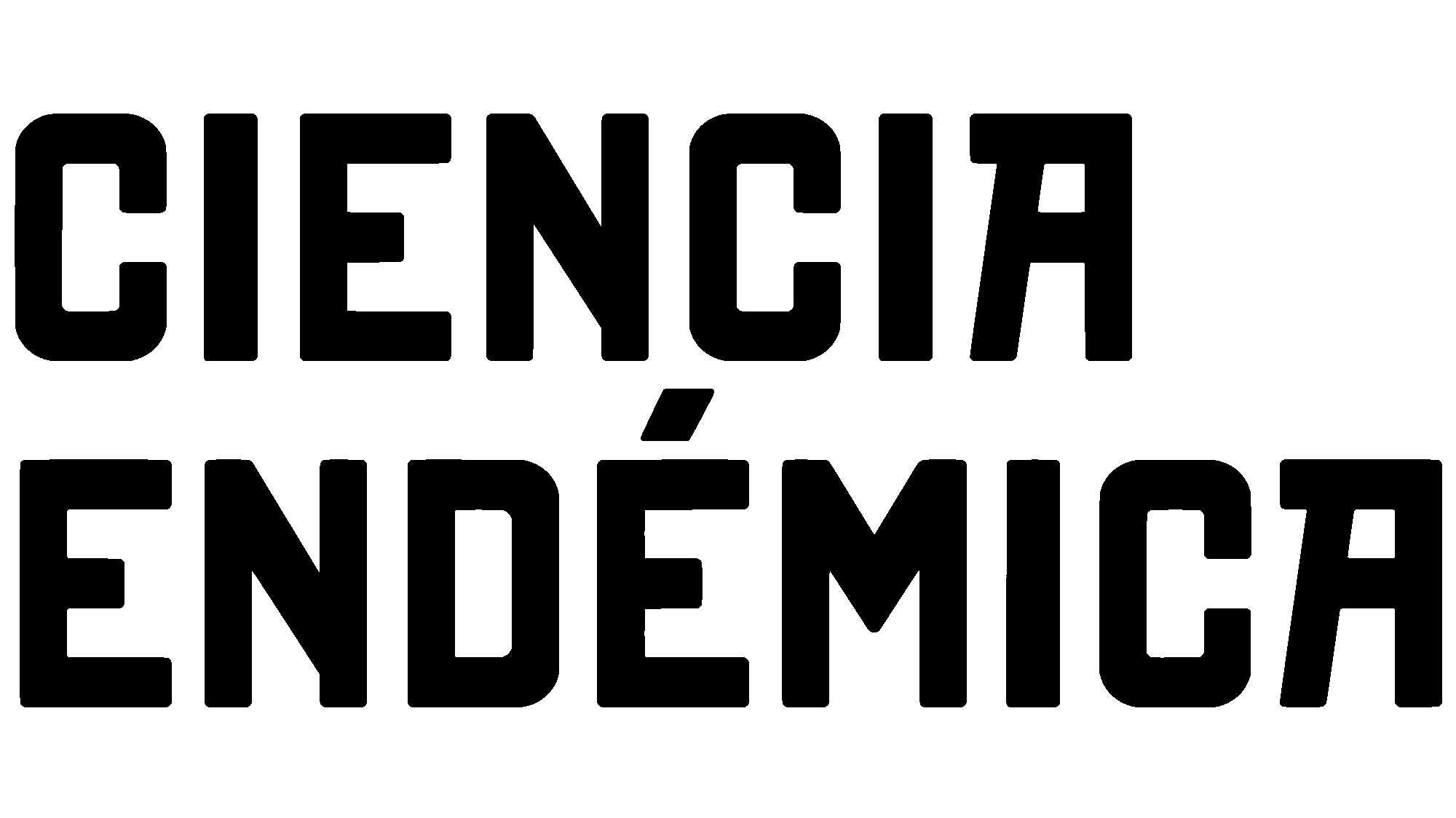 Logo de Ciencia Endémica, con tipografía gruesa en mayúsculas dividida en dos líneas: 'CIENCIA' en la parte superior y 'ENDÉMICA' en la inferior, en color negro.